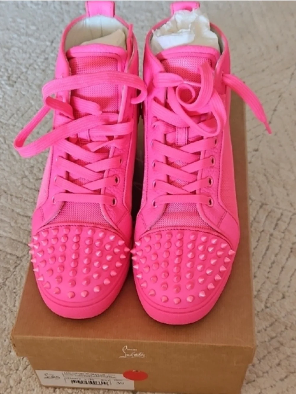 Christian Louboutin Women's Pink Spiked High-Top Sneakers - Picture 4 of 7